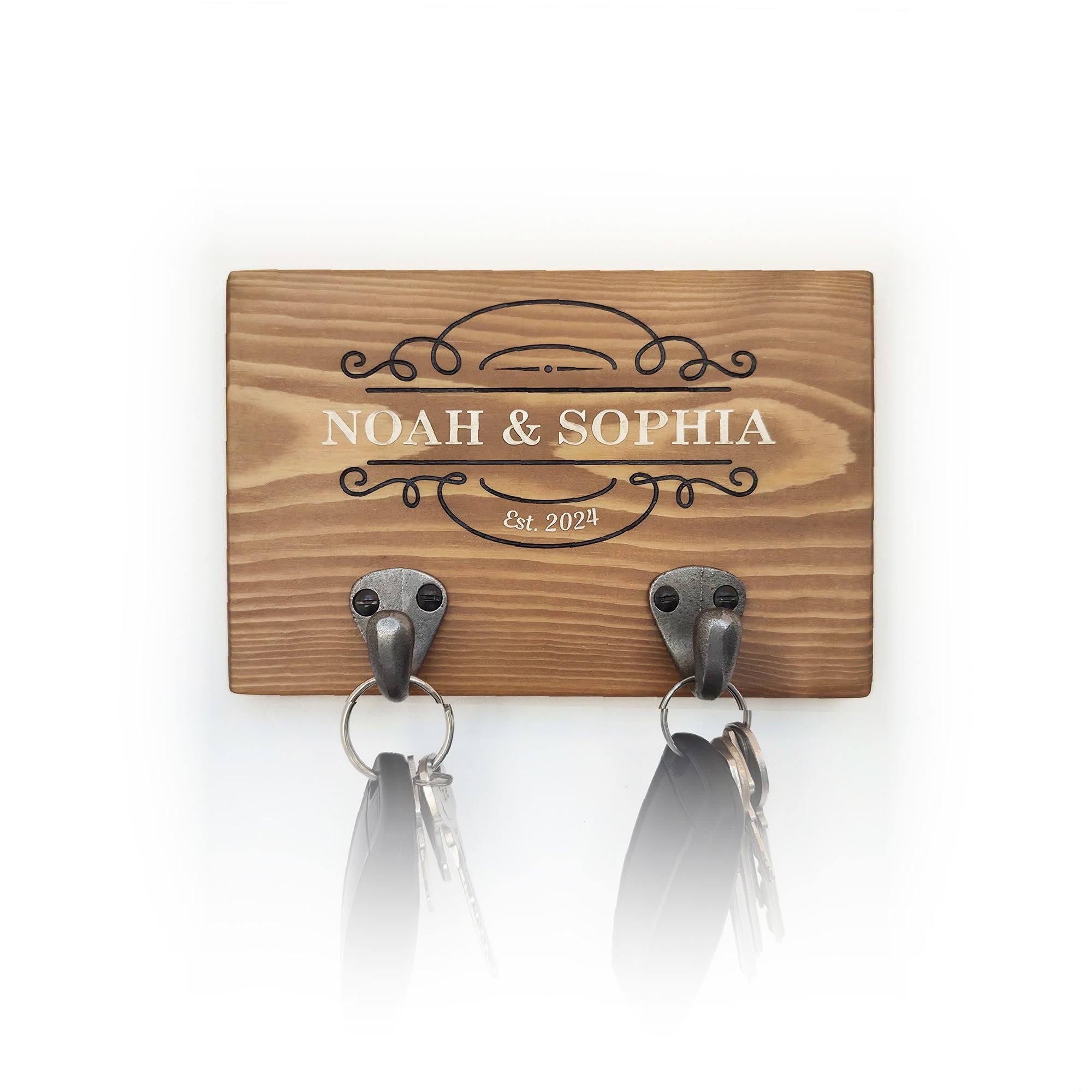 Personalised Couples Key Hook – Ornate Flourish
