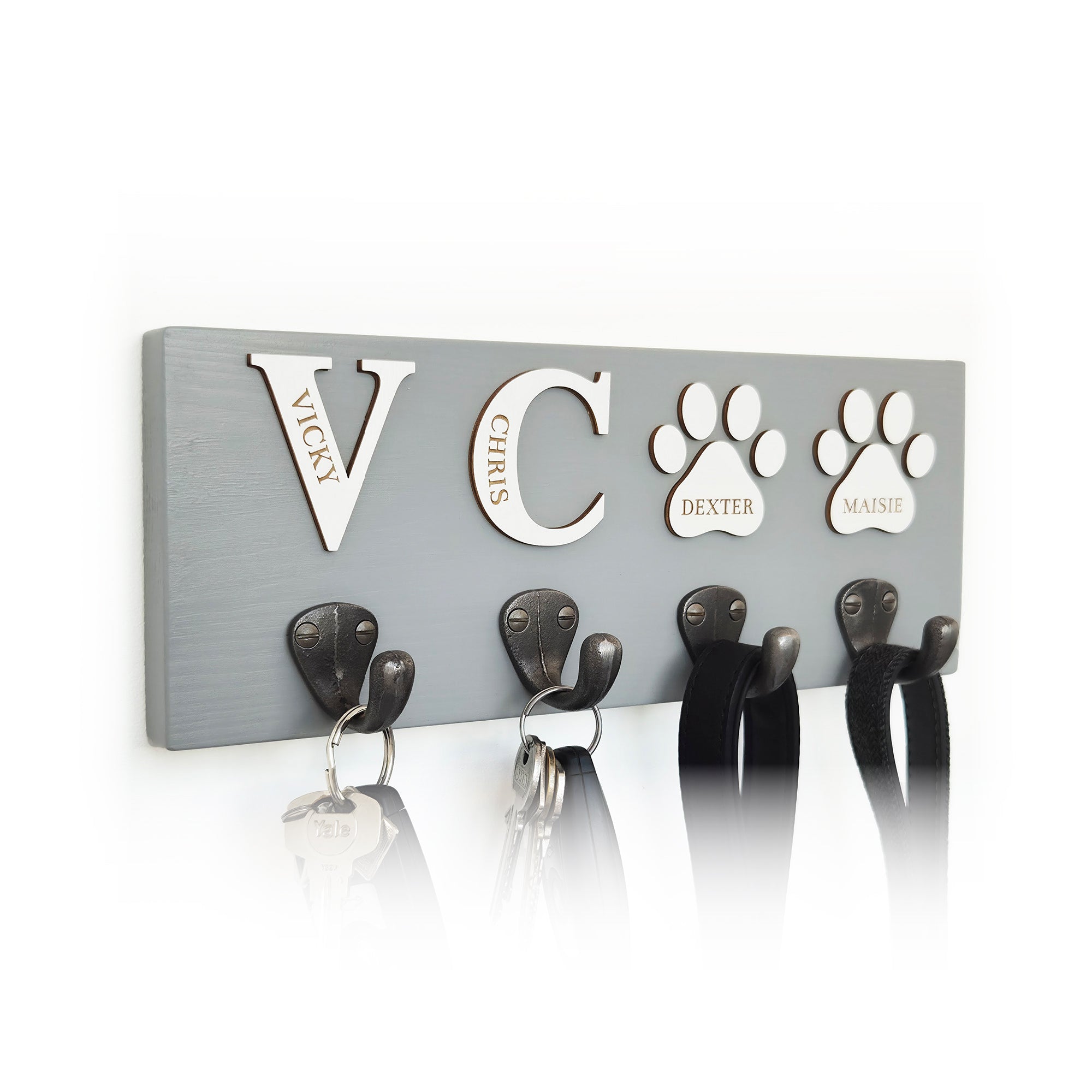 Personalised Key & Dog Lead Hook – Initial & Paw Print
