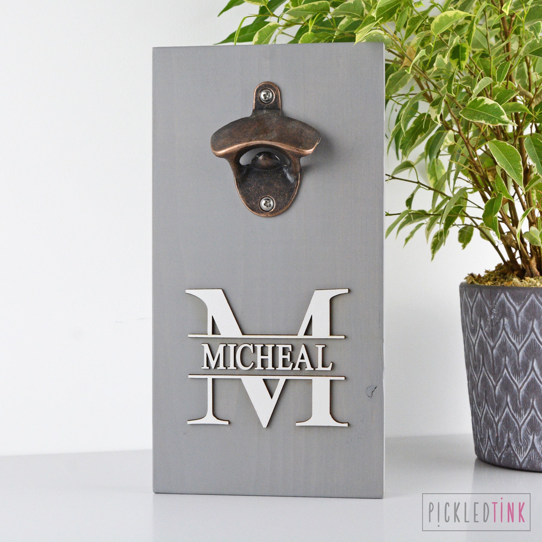 Wall Mounted Bottle Opener - Monogram Design