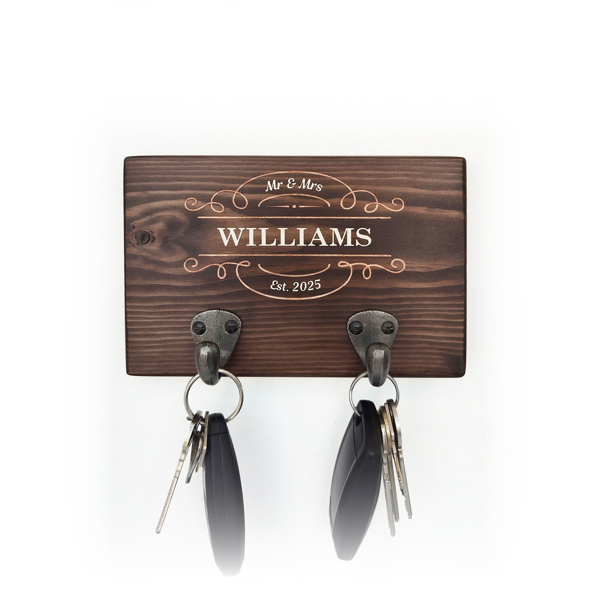 Personalised Couples Key Hook – Ornate Flourish