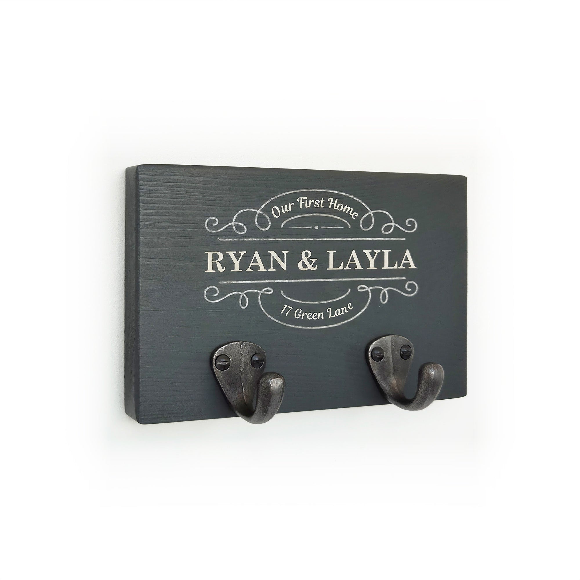 Personalised Couples Key Hook – Ornate Flourish