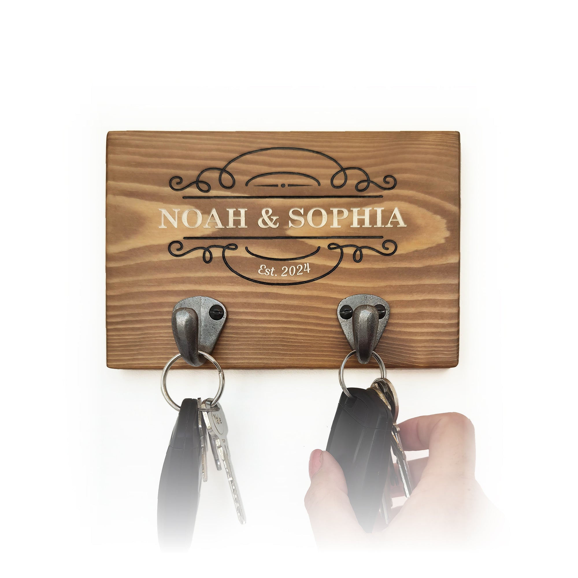 Personalised Couples Key Hook – Ornate Flourish