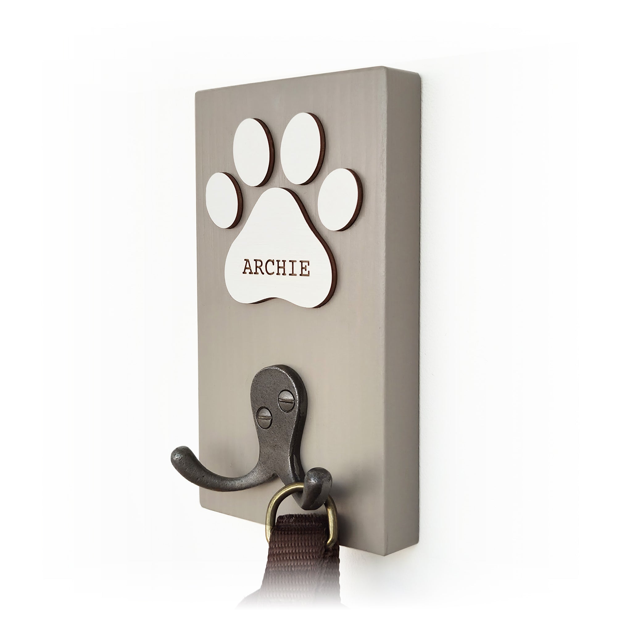 Personalised Paw Print Dog Lead Hook – Double