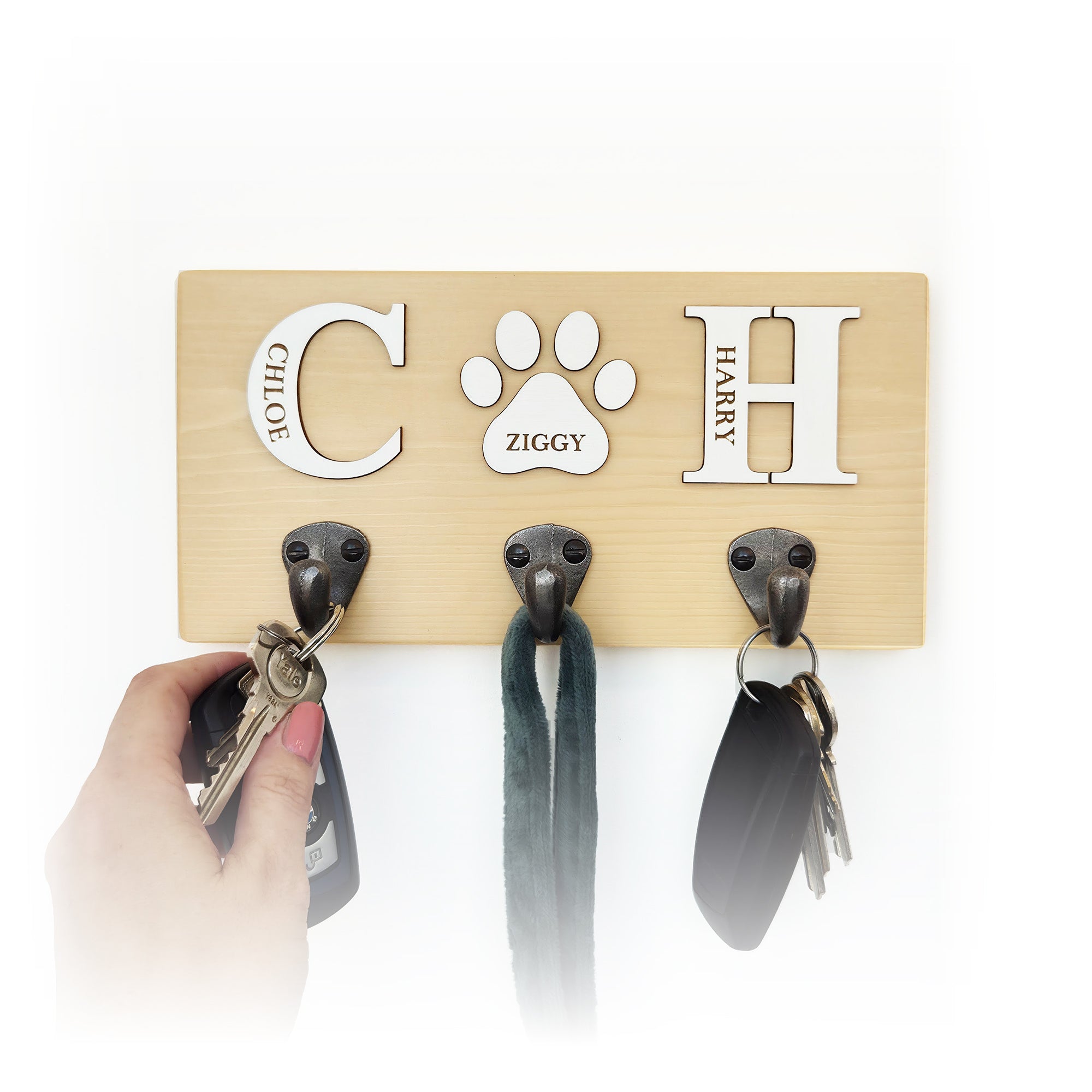 Personalised Key & Dog Lead Hook – Initial & Paw Print