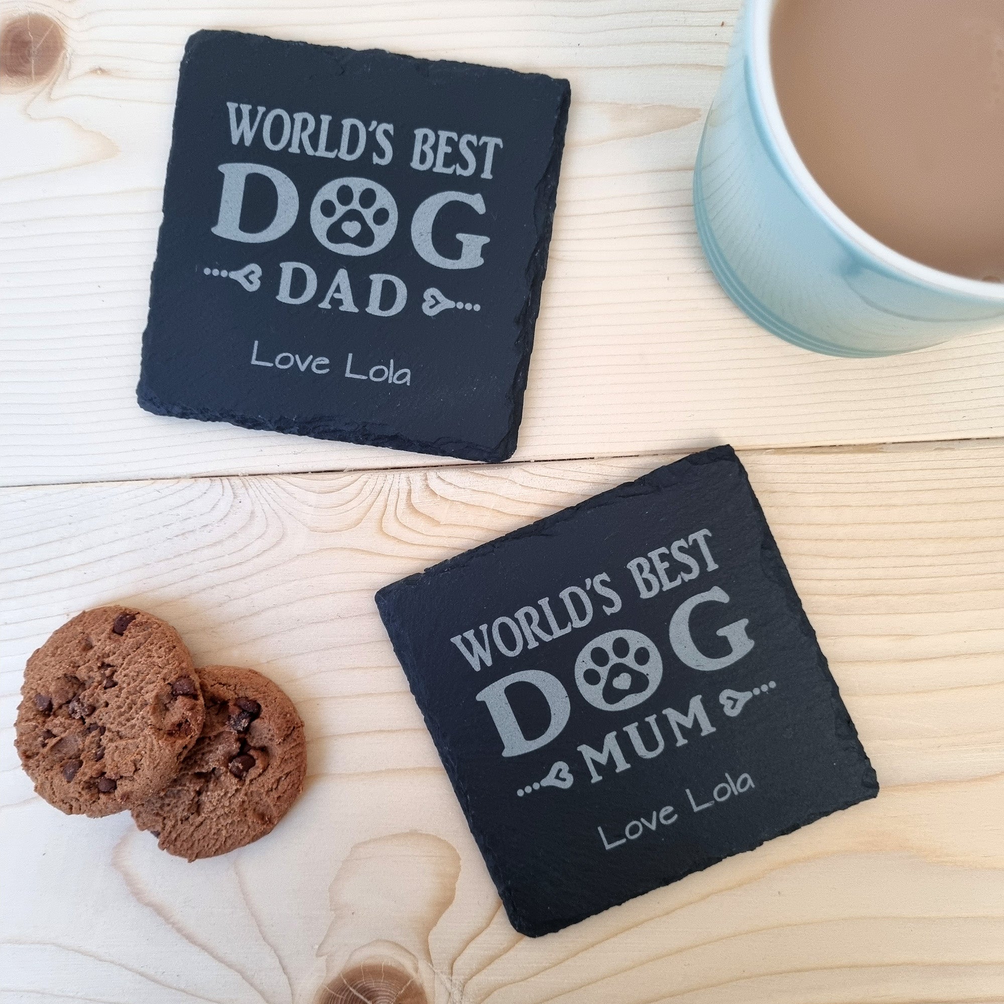 World s Best Dog Mum Dad Slate Coaster