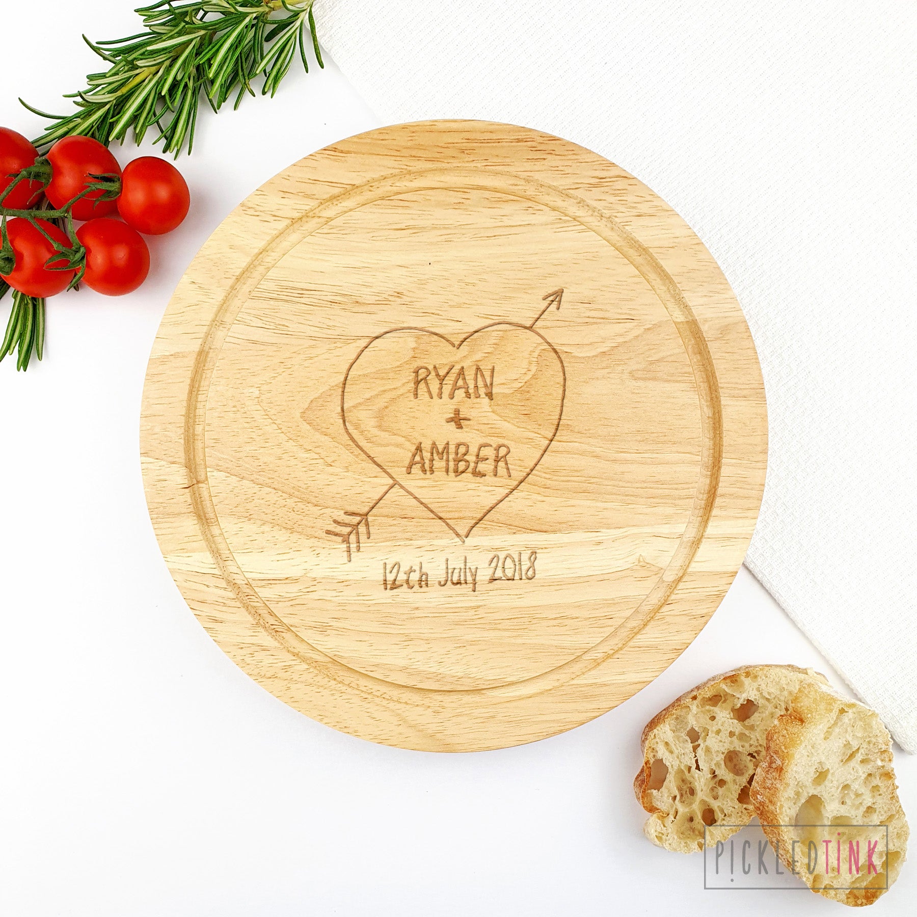 Couples Heart Tree Carving Cheese Board